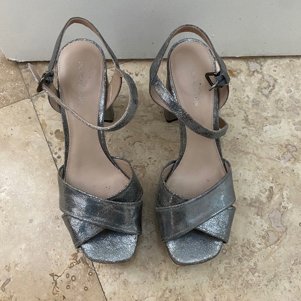 Stuart Weitzman metallic silver heels